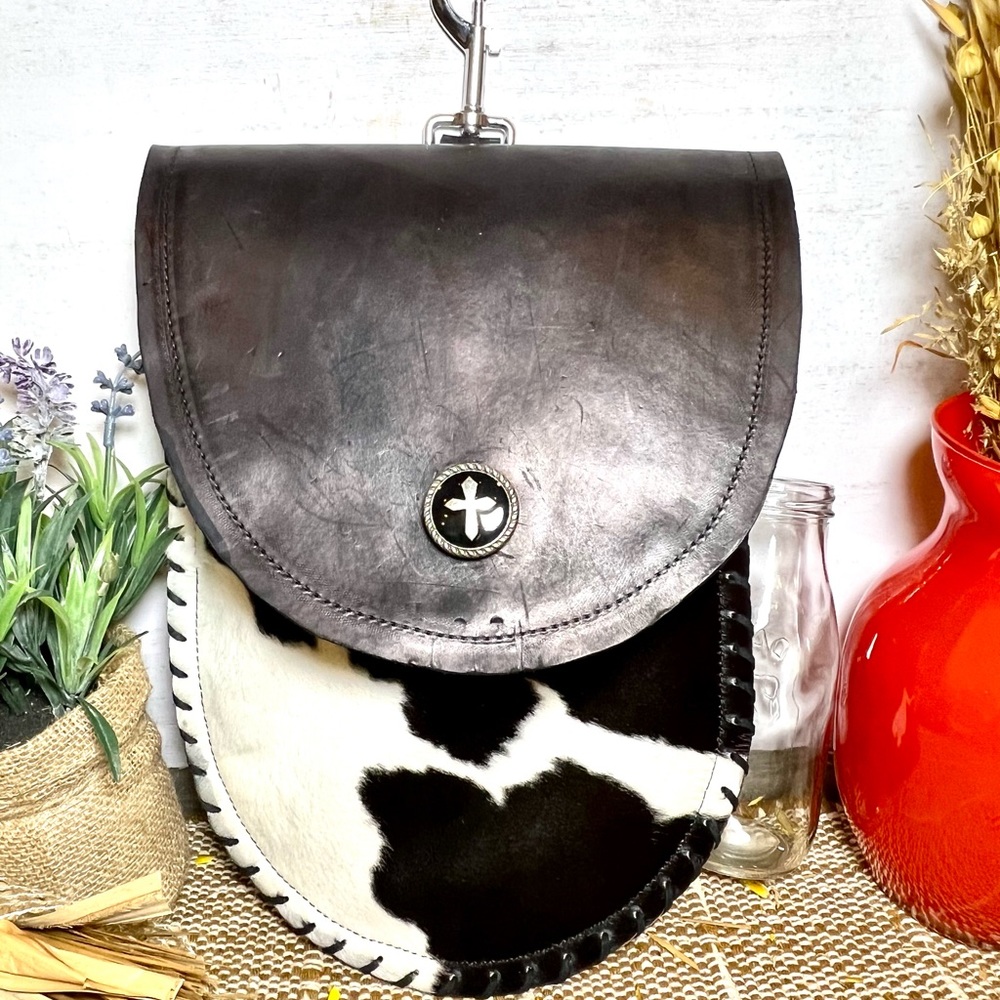 Hair on Hide Leather Saddle Bag